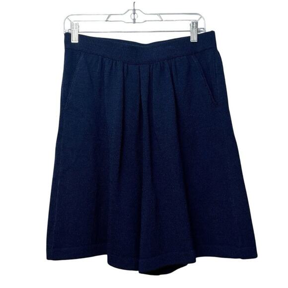 St John Shorts Size 4 Blue Basics Santana Knit Pleated Culottes Shorts Pocket X6